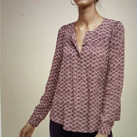 Anthropologie Maeve Orli Bibbed Blouse Medium Top Button Front Purple/Burgundy - Picture 1 of 12